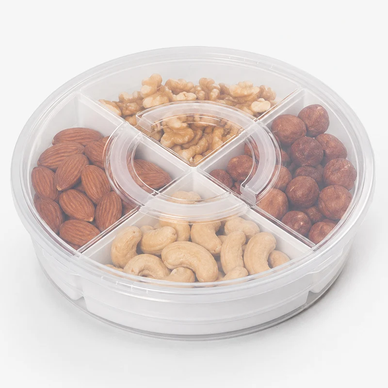 Contenitore Rotondo in Plastica con 4 Comparti Organizer per Alimenti Scomparti