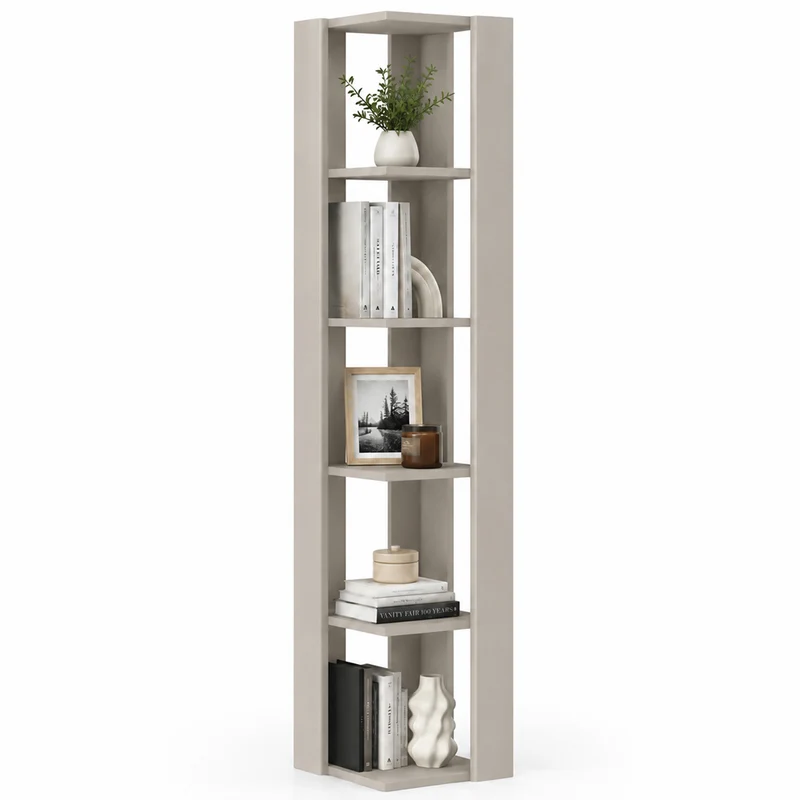 Libreria Angolare 5 Ripiani in Legno Sabbia Scaffale Salvaspazio 34x34x161cm