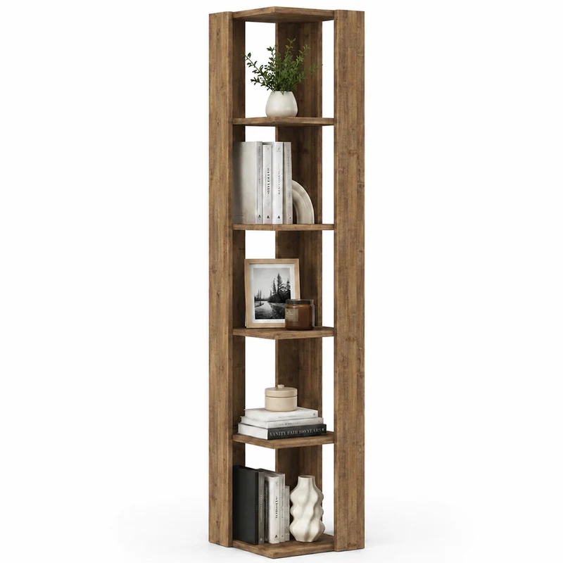 Libreria Angolare 5 Ripiani in Legno Rovere Scaffale Salvaspazio 34x34x161cm