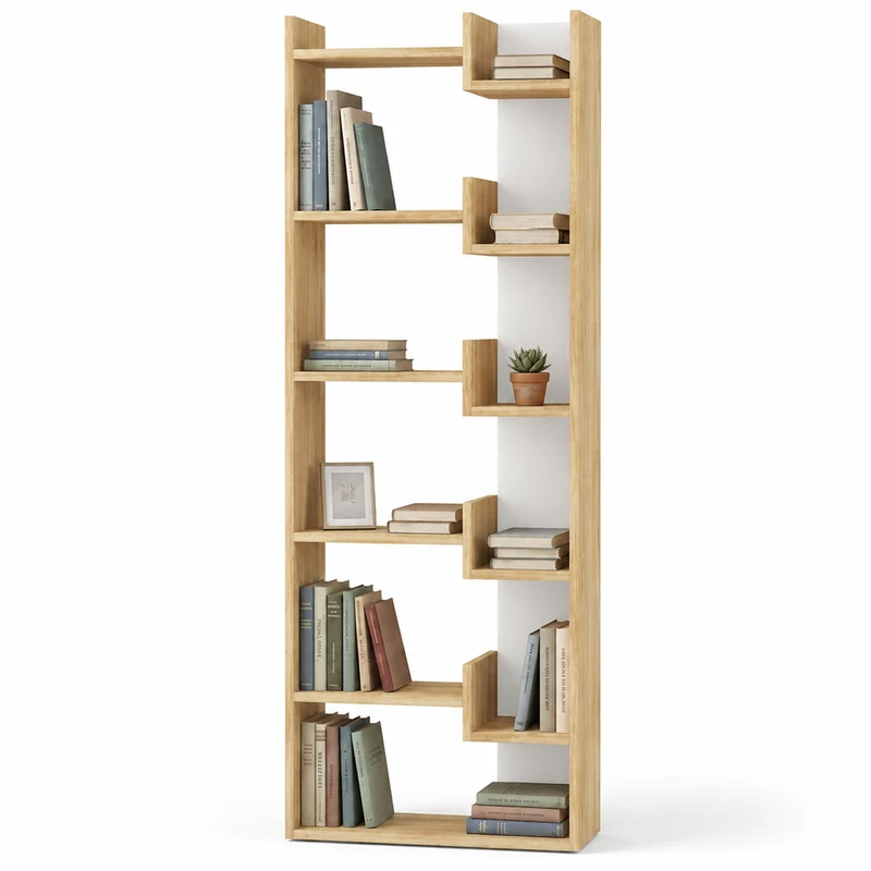 Libreria a 6 Ripiani Quercia e Bianco Scaffalatura Verticale 60.5x22x162.5 cm