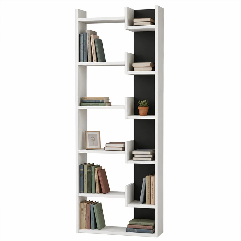 Libreria a 6 Ripiani Bianco e Antracite Scaffalatura Verticale 60.5x22x162.5 cm