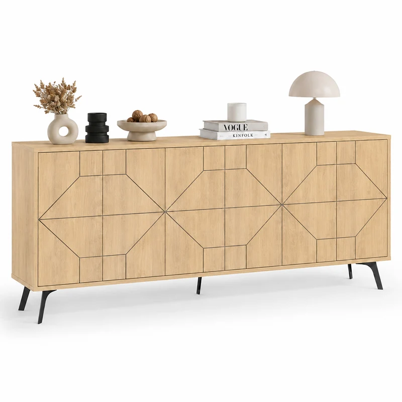 Madia con 6 Ante Credenza Design Geometrico Moderno in Legno 184x77 cm Quercia