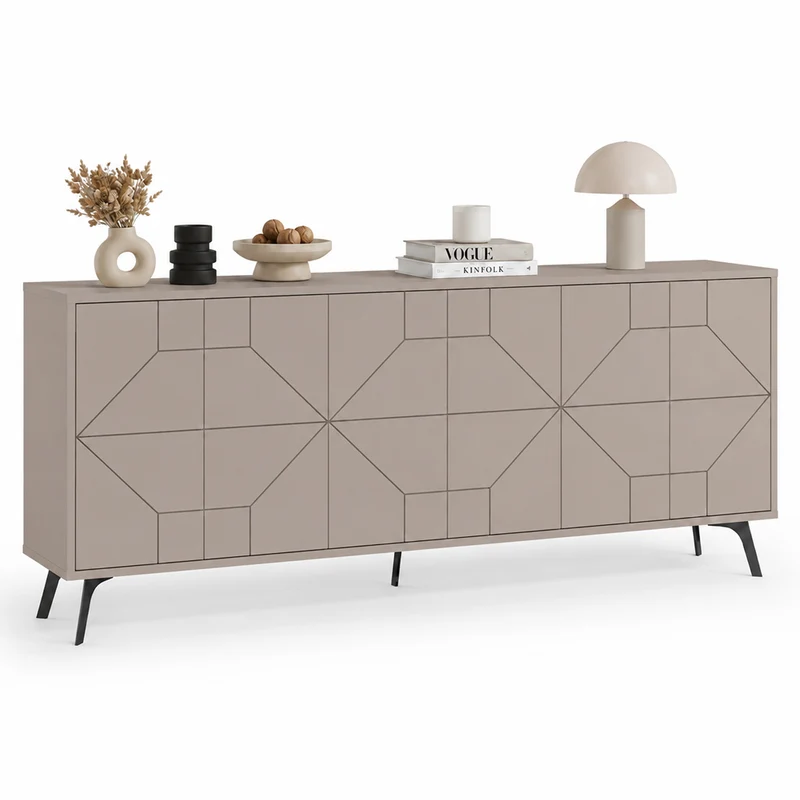 Madia con 6 Ante Credenza Design Geometrico Moderno in Legno 184x77 cm Tortora