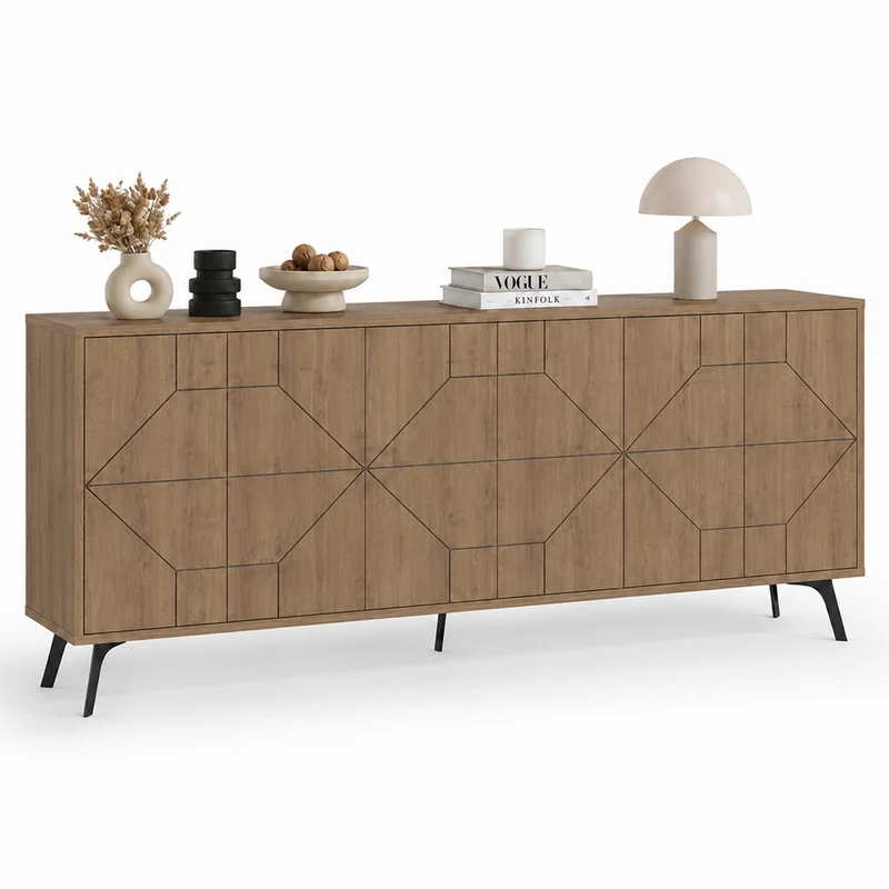 Madia con 6 Ante Credenza Design Geometrico Moderno in Legno 184x77 cm Rovere
