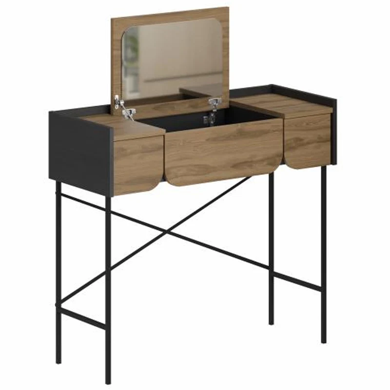 Toeletta Trucco Rovere Moderna Mobile Salvaspazio con Cassetti e Specchio