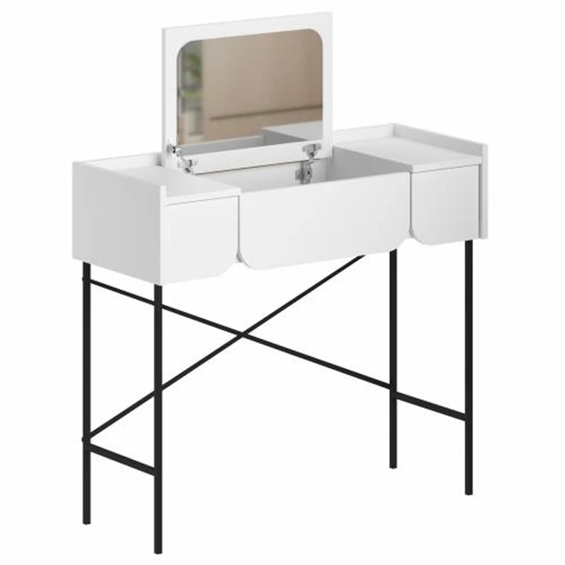 Toeletta Trucco Bianco Moderna Mobile Salvaspazio con Cassetti e Specchio