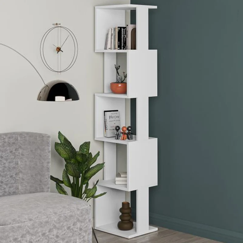 Libreria Design Moderna Scaffale Modulare 5 Ripiani 161x35x30cm Ufficio Bianco