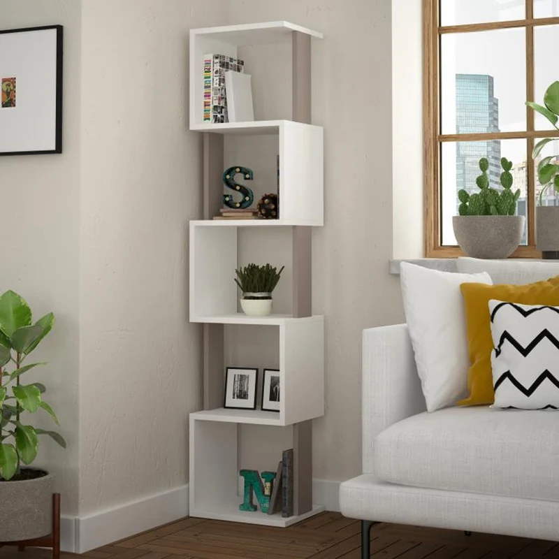 Libreria Moderna Scaffale Modulare 5 Ripiani 161x35x30cm Ufficio Bianco e Tortora