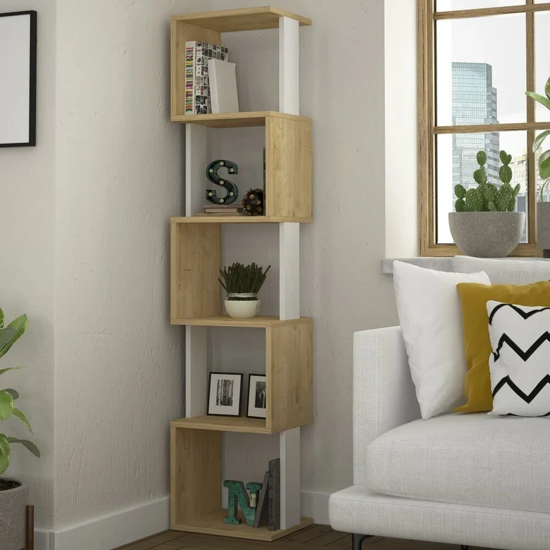 Libreria Design Moderna Scaffale Modulare 5 Ripiani 161x35x30cm Ufficio Quercia