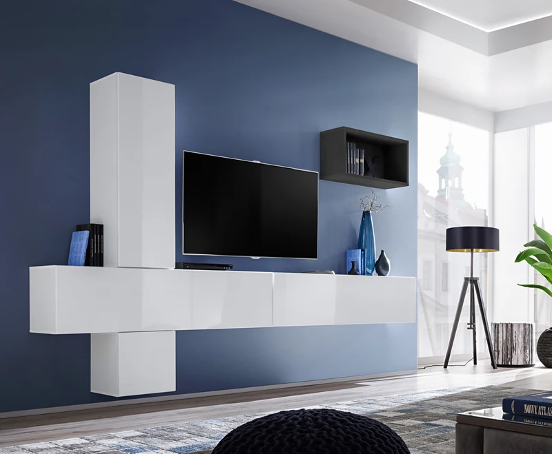 Marica - Parete attrezzata moderna living con pensili sospesi - vari colori