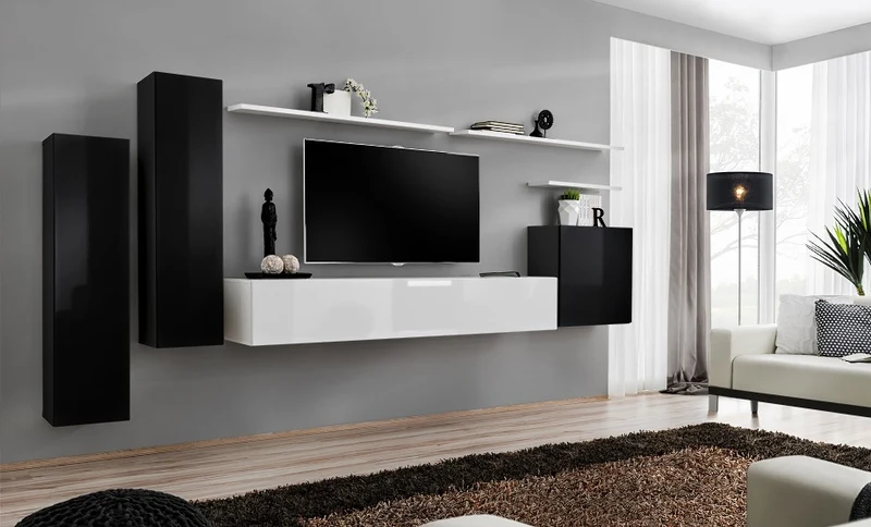 Verena - Parete attrezzata moderna con mobile porta tv e pensili sospesi - vari colori