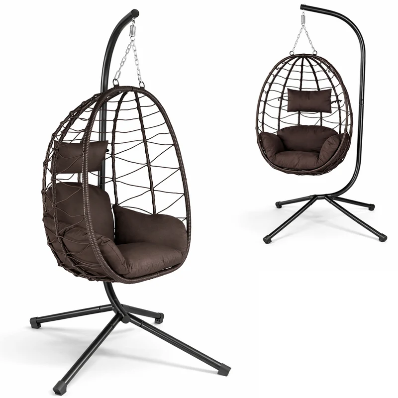 Poltrona Sospesa Giardino Sedia Dondolo Amaca pendolo in Rattan Metallo Marrone