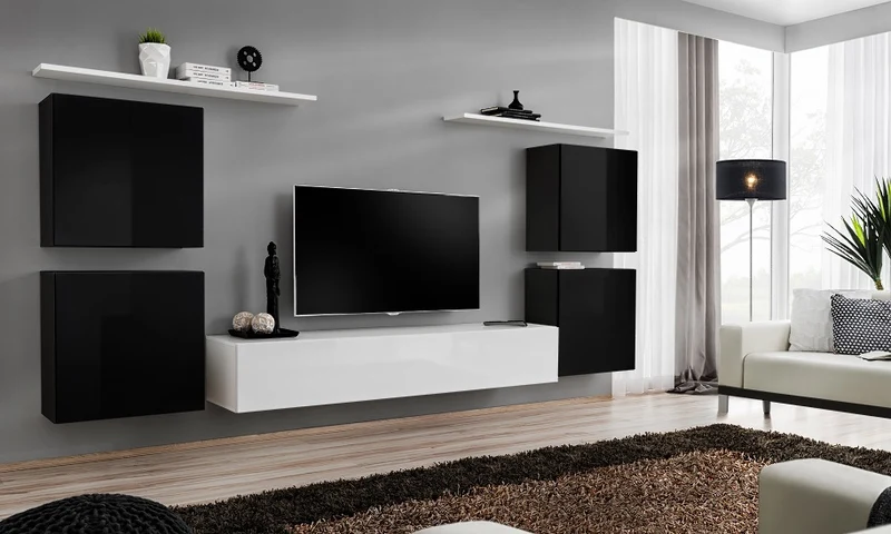 Tina - Parete soggiorno moderna con pensili sospesi - vari colori