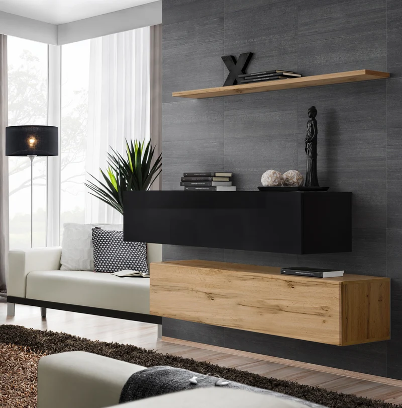 Set per soggiorno o ingresso mobili sospesi e mensola quercia natura - vari colori