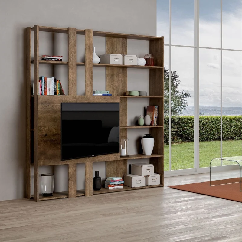Avril - Libreria a parete con pannello porta tv design moderno in legno cm 178x34x204h - vari colori