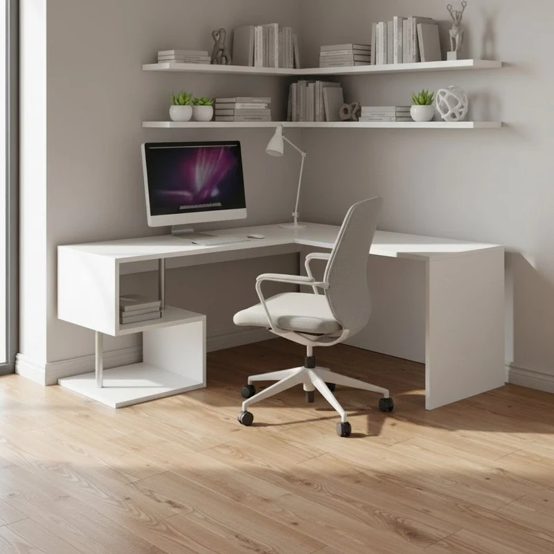 Scrivania angolare con libreria Lionel White