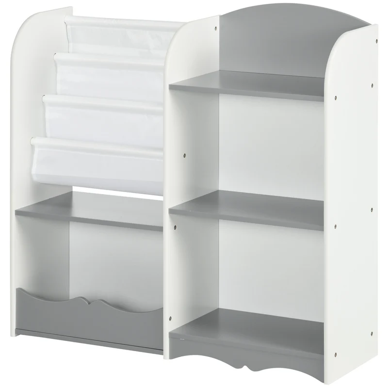 Easycomfort Scaffale Portagiochi per Bambini con Ripiani in Legno, 85x26x84cm, Grigio