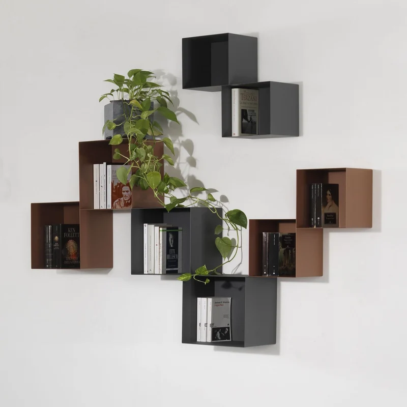 Set 4 cubi da parete in acciaio Naoki