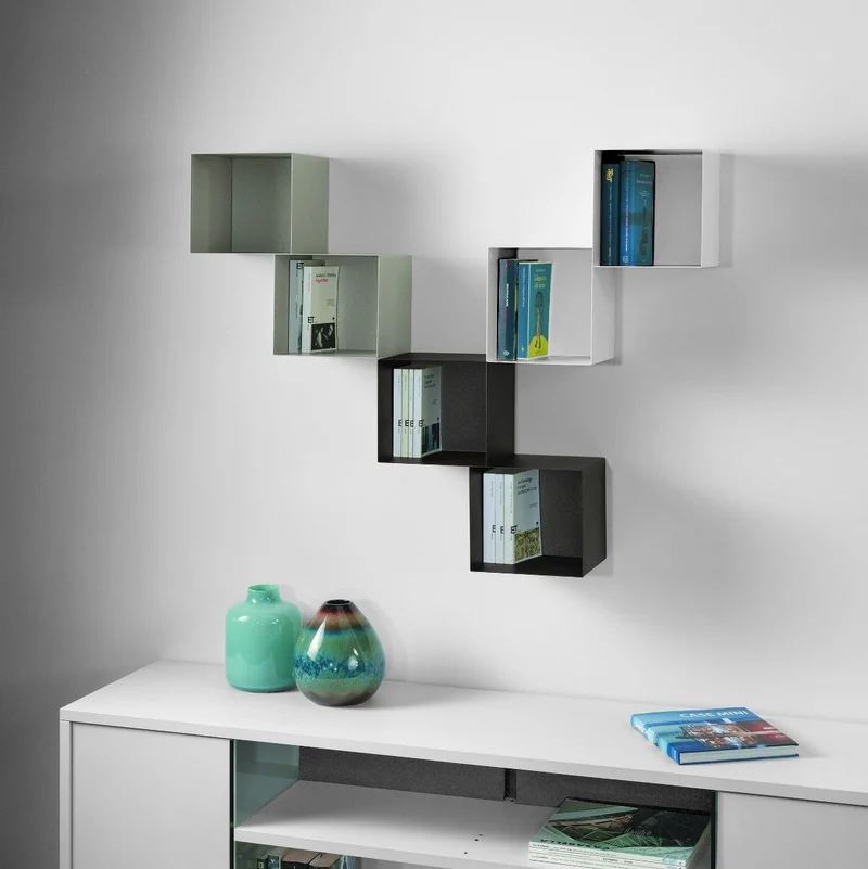 Set 3 cubi da parete in acciaio Naoki
