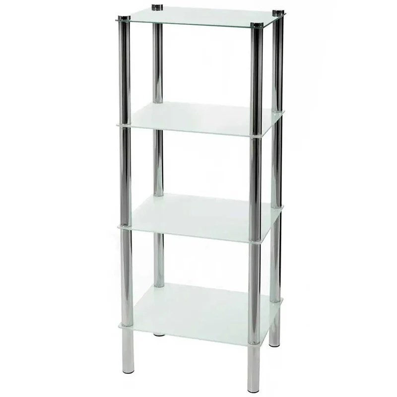 Mobiletto Scaffale 4 Piani Appoggio Vetrinetta in Cristallo Metallo 40x30x108cm