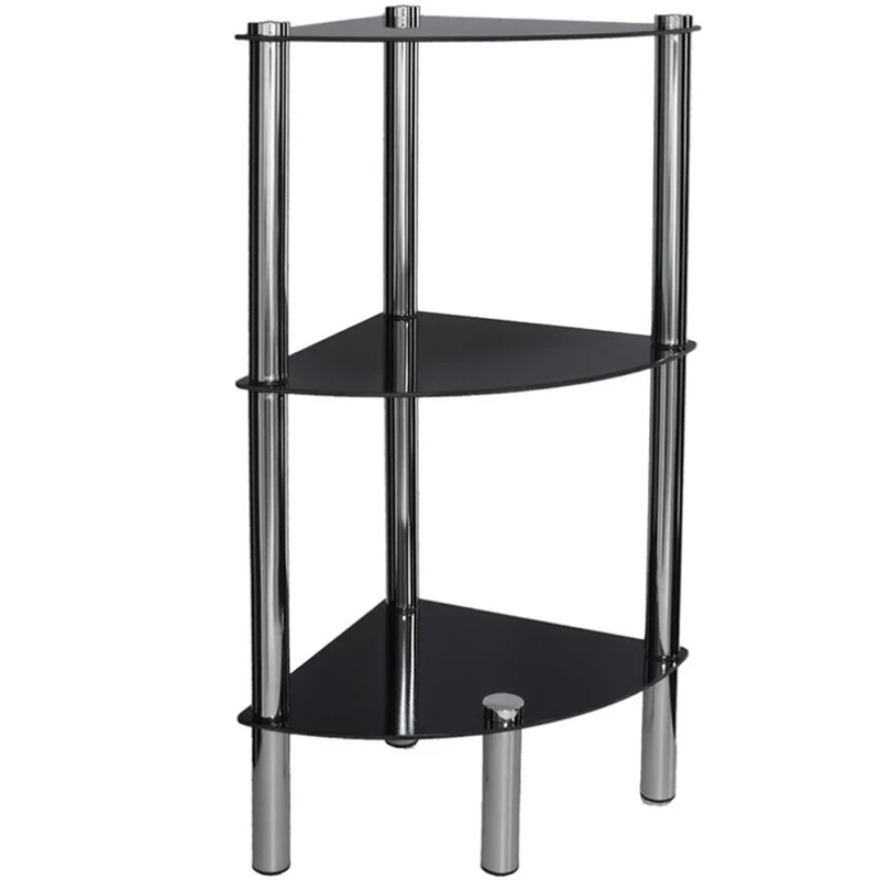 Scaffale Angolare 3 Ripiani Angolo Nero Libreria Dimensioni 77 x 30 x 30 cm
