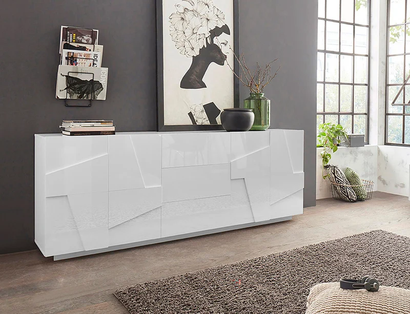Truman - Mobile credenza in legno 4 ante e 3 cassetti cm 224x44x86h - vari colori
