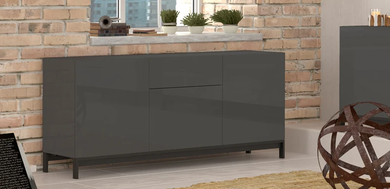 Zibia - Madia credenza con base in metallo e struttura in legno 3 ante e cassetto cm 170x40x73h - vari colori