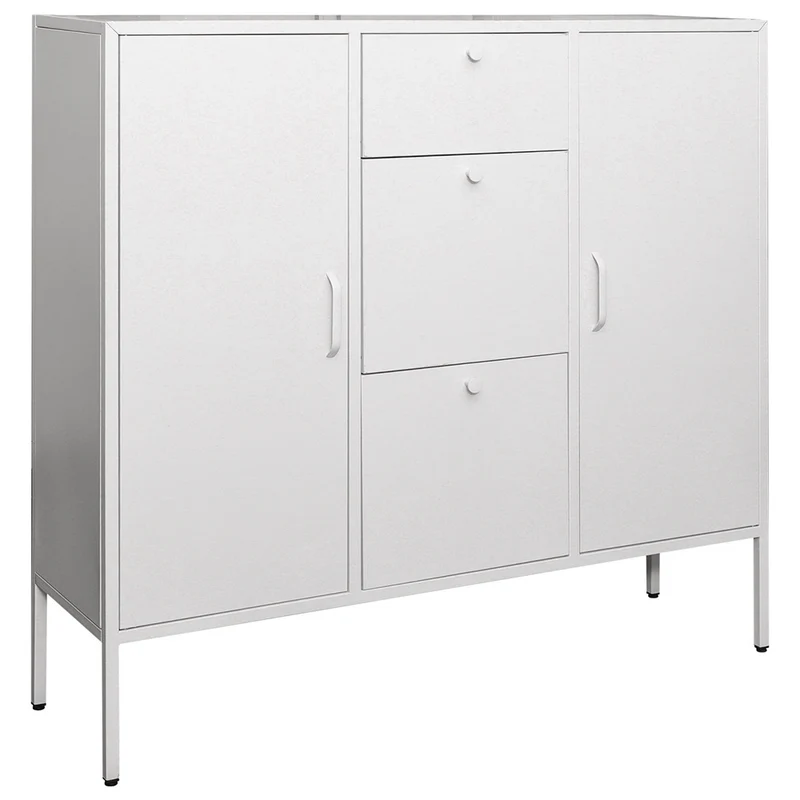 Mobile Madia con Cassetti e Ante Mobiletto Credenza Design Moderno Metallo Bianc