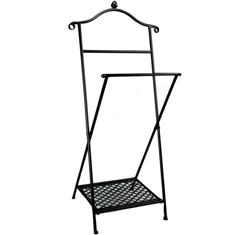 Indossatore Servomuto Con Griglia Poggiascarpe Nero Appendiabiti 47x36x100 Cm