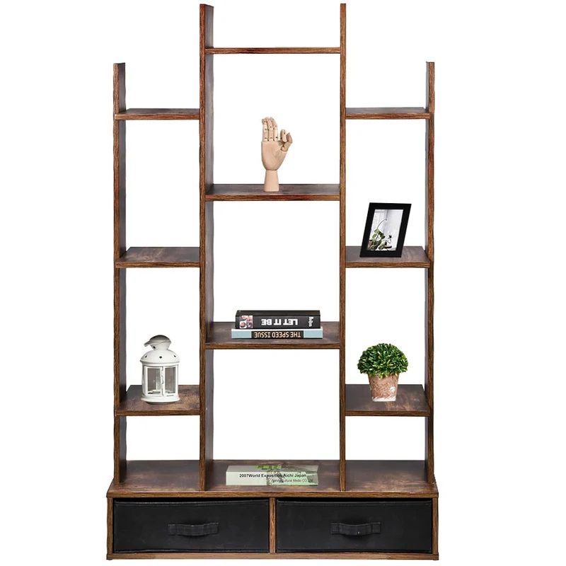 Libreria Design Moderno Industriale Scaffale 12 Ripiani con 2 Cassetti Tessuto