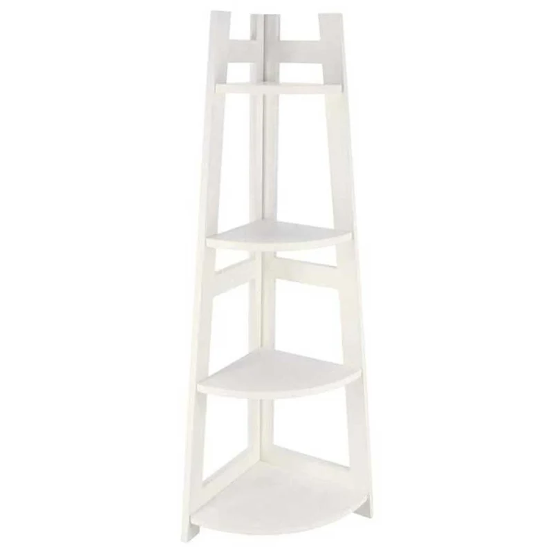 Scaffale Angolare 4 Ripiani Legno Libreria Angolo Multiuso 27x96x17cm Bianco