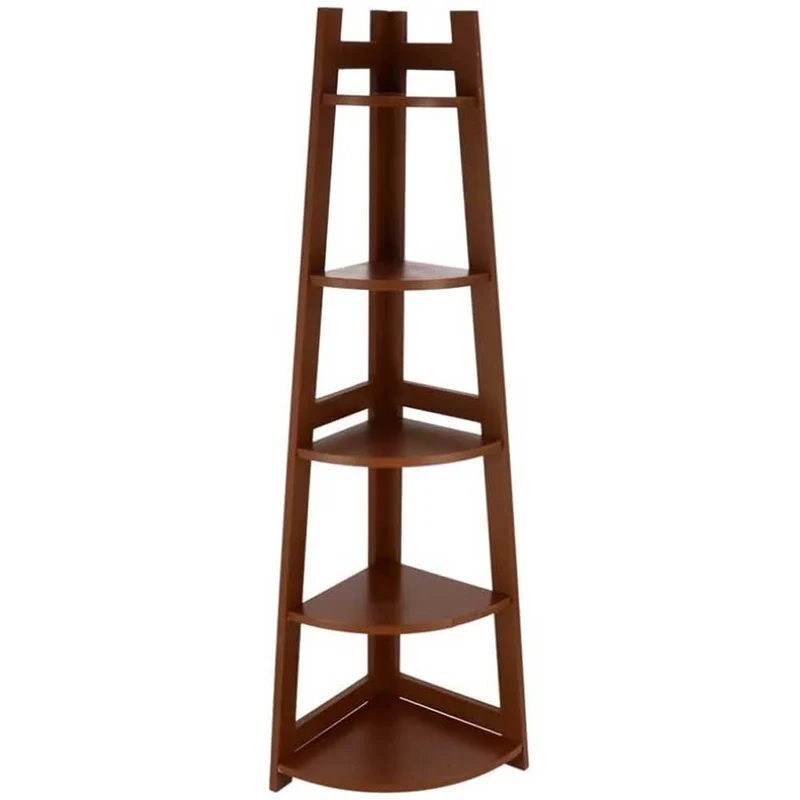 Scaffale Angolare 5 Ripiani Legno Libreria Angolo Multiuso 30x120x17cm Brown
