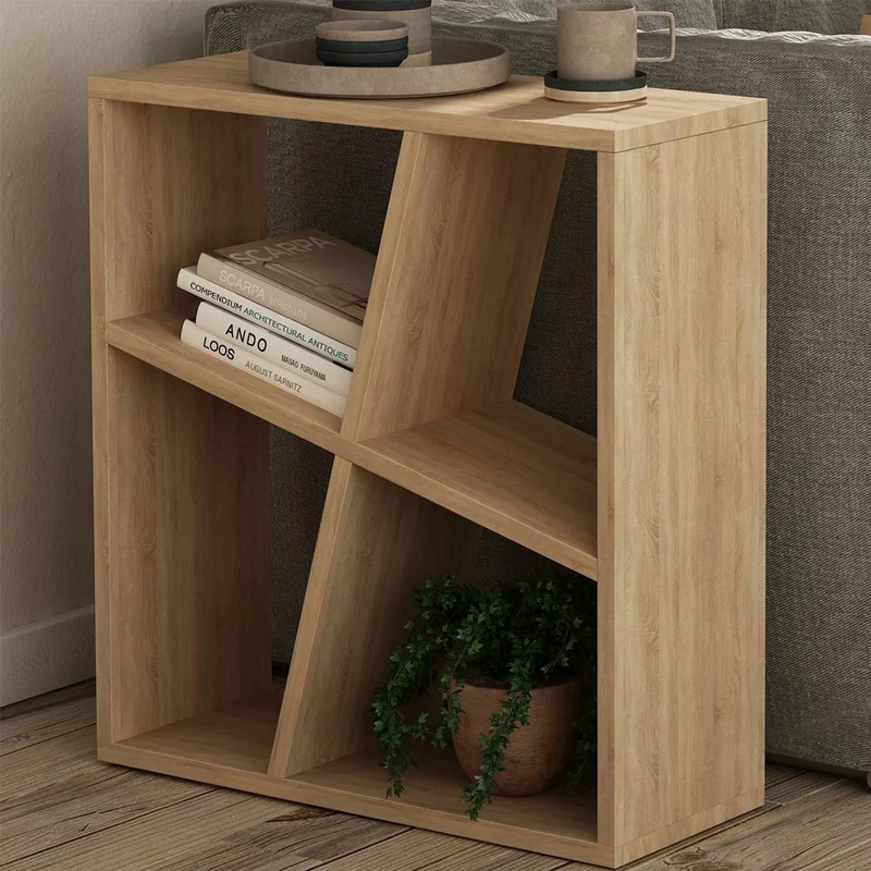 Libreria Tavolino Laterale Divano Design Moderno 4 Ripiani 60x22x55 Casa Quercia