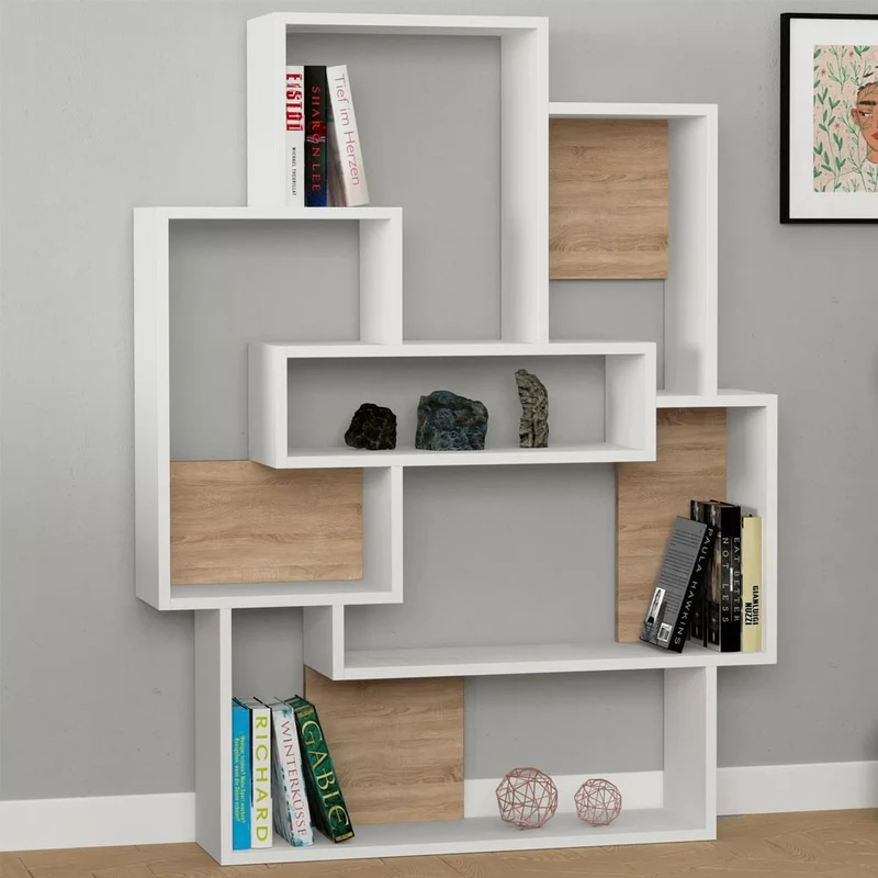 Libreria Design Moderna Scaffale 7 Ripiani 132x101x22cm Casa Ufficio Bianco Oak