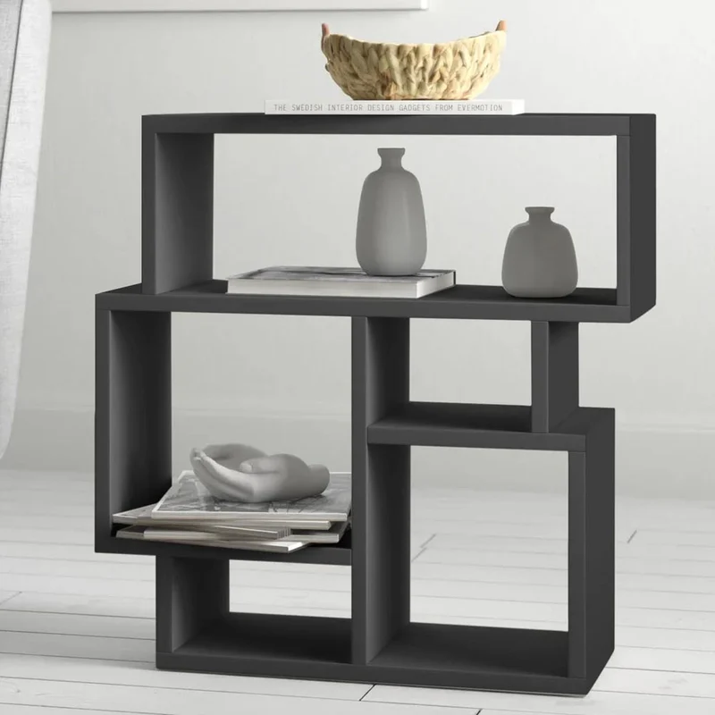 Libreria Tavolino Laterale Divano Design Moderno 5 Ripiani 60x22x54 Casa Grigio