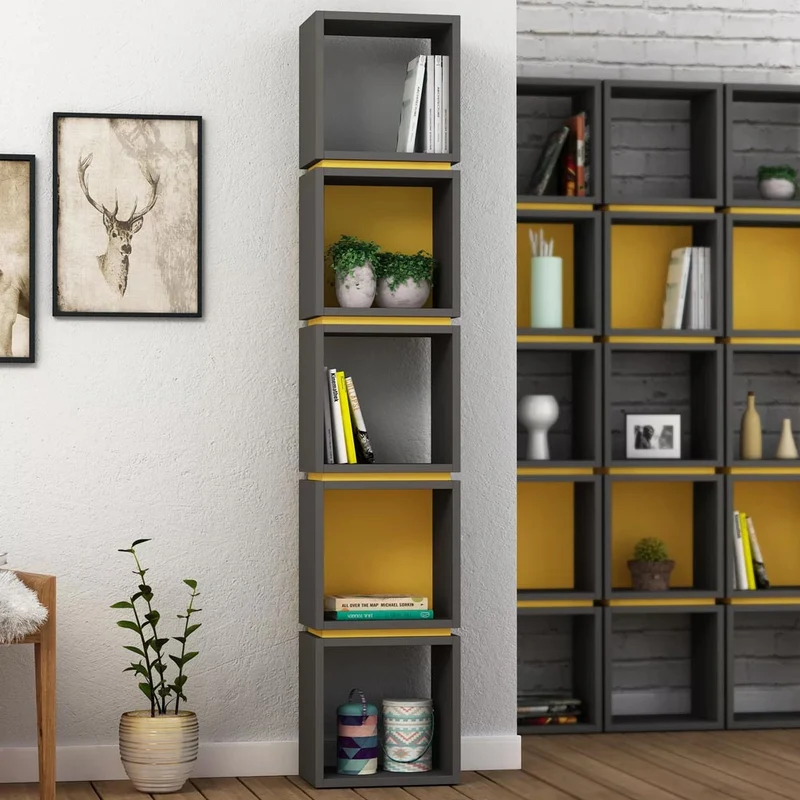 Libreria Design Moderna Scaffale Modulare 5 Ripiani 167x32x22cm Ufficio Grigio