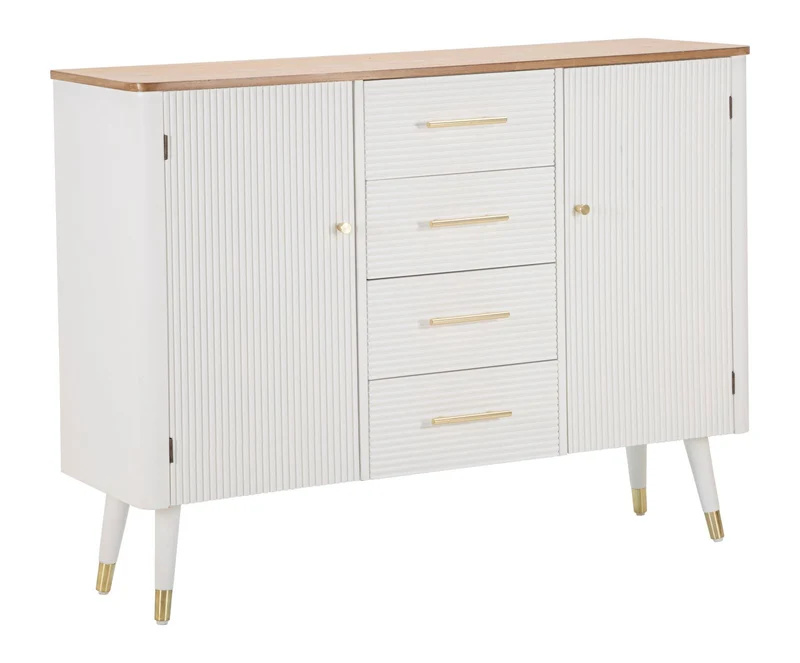 Mobile credenza in legno bianco top naturale maniglie oro cm 117x37x90h