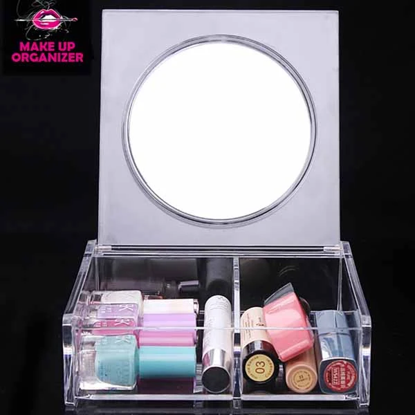 ORGANIZER CON SPECCHIO TRUCCO SMALTO COSMETICI 2 COMPARTI ORGANIZZATORE MAKE UP