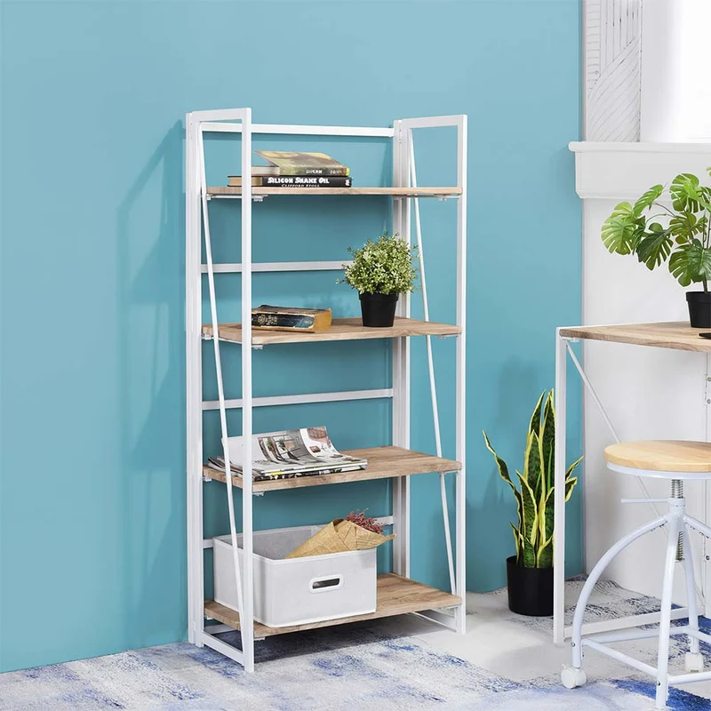 Libreria Scaffale 4 Ripiani Bassa Design Moderno Metallo Legno Casa 125x60x30cm