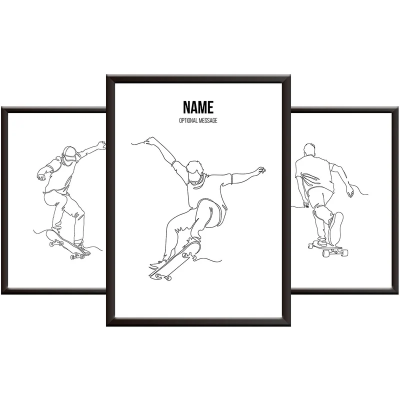 Minimal Line Art Print Set - Skateboarding