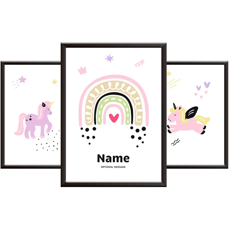 Unicorn and Rainbows Print Set for Girls Bedroom