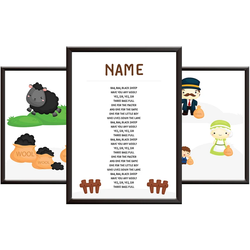 Personalised Nursery Rhyme Pictures - Baa Baa Black Sheep Print Set