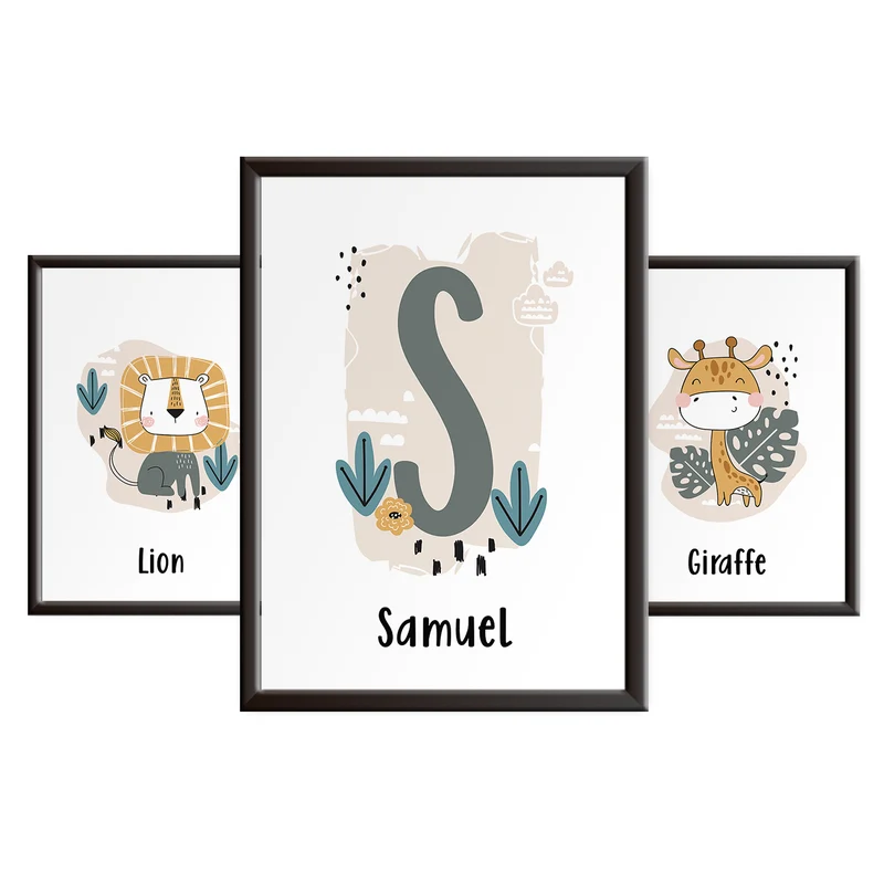 Jungle Animal Nursery Print Set 3 - Lion and Giraffe