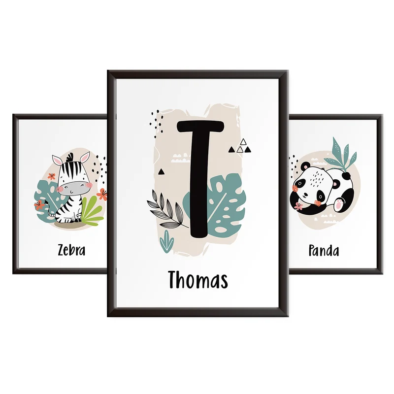 Jungle Animal Nursery Print Set 2 - Zebra and Panda