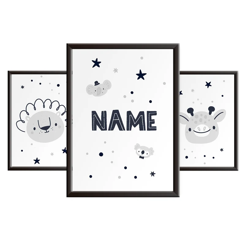 Grey Jungle Animal Nursery Print Set