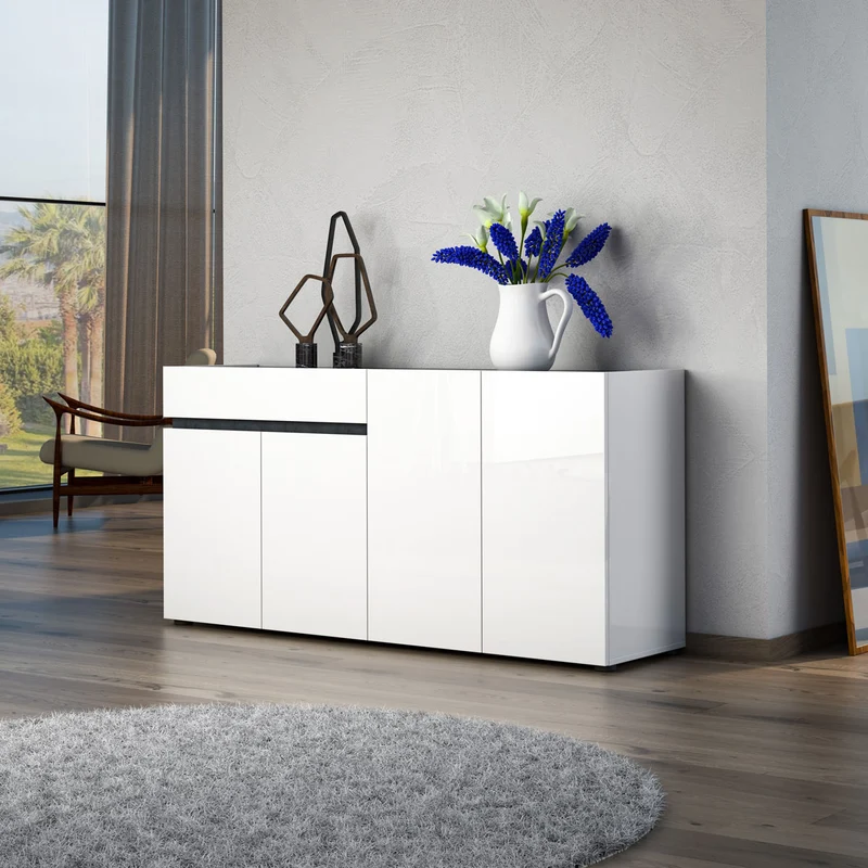 Madia design 4 ante e cassetto bianco con inserti ardesia cm 160x42x80h