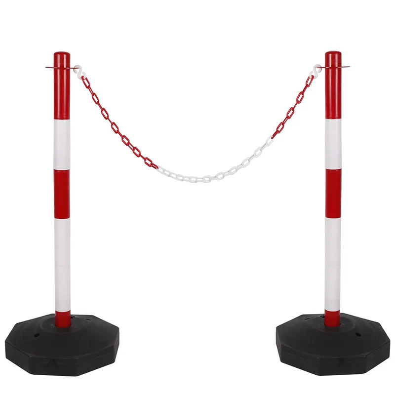 Set 2 Colonnine Segnapercorso con Catena Palo Segna Fila Separacode in Plastica