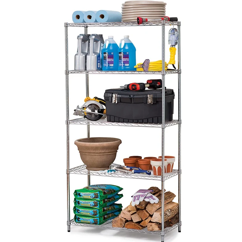 Scaffale 4 Ripiani 90x35x180cm in Acciaio Inox Cromato Mobile Libreria Multiuso