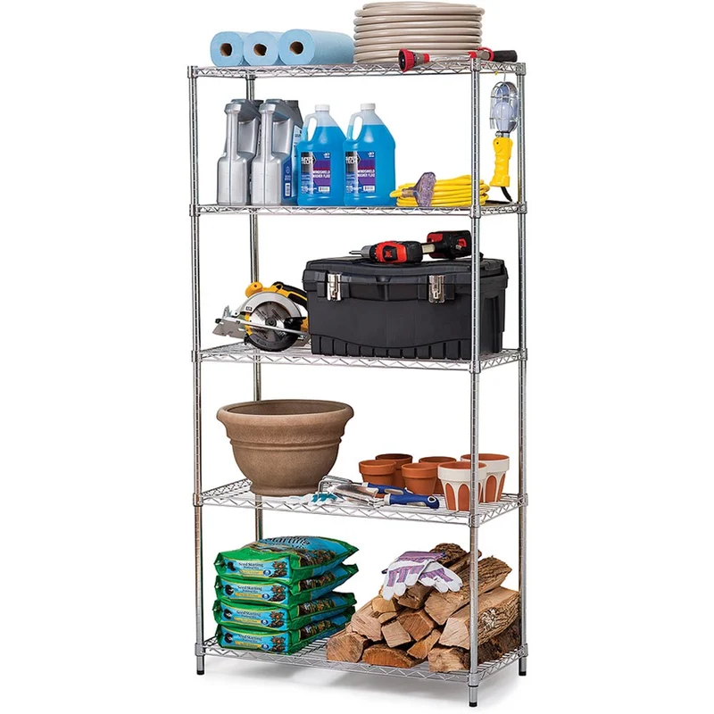 Scaffale 4 Ripiani 90x45x180cm in Acciaio Inox Cromato Mobile Libreria Multiuso