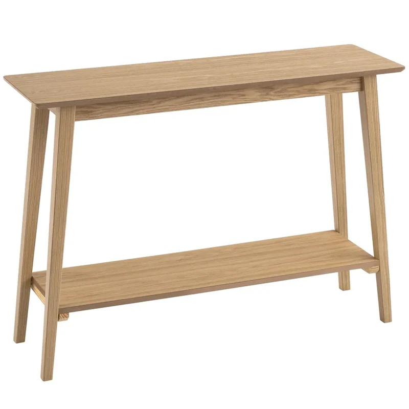 Consolle Tavolo Nordico in Legno Naturale da Soggiorno con 2 Ripiani 100x30x72cm